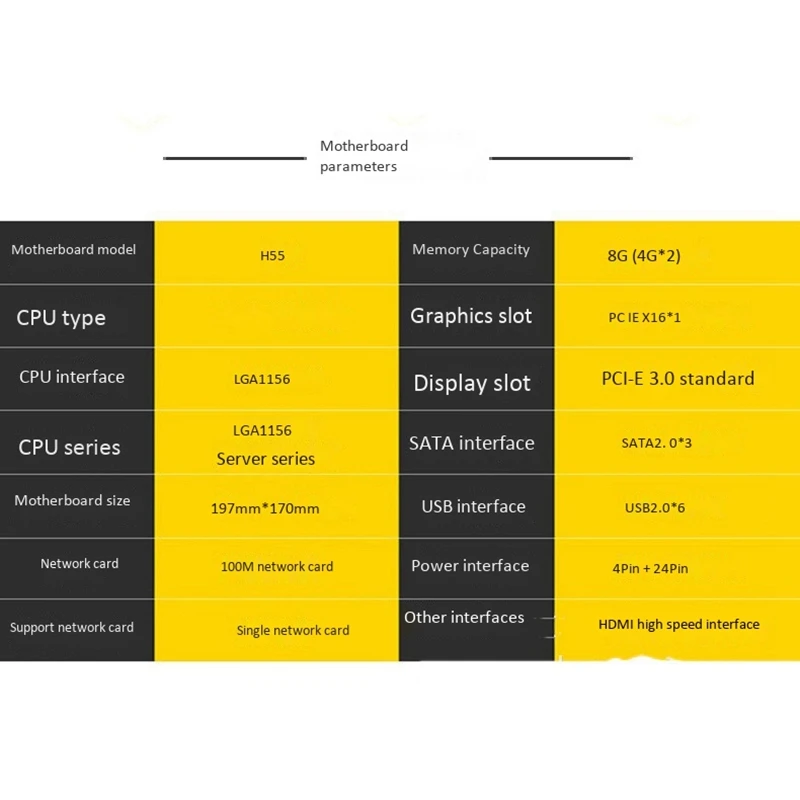 

H55 Motherboard DDR3 LGA 1156 Supports 2x4G Capacity 3xSATA2.0 Motherboard for PC