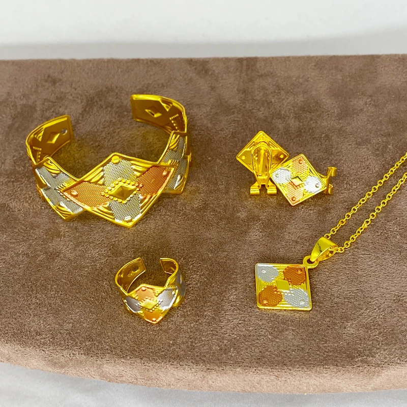

African Bangles Dubai Jewelry Sets for Baby France Kids Girls Ethiopian Gold Colorful Rings Earrings Arab Children Birthday Gift