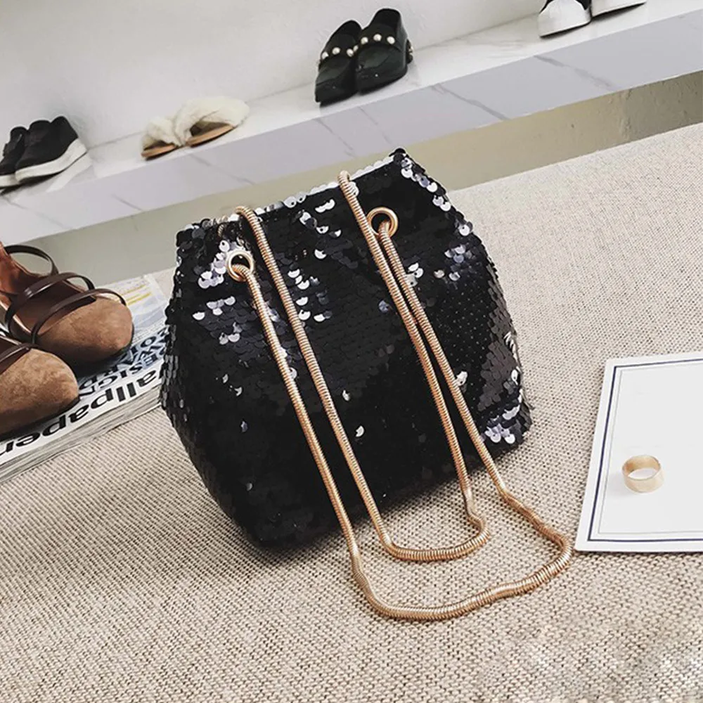 Женская модная сумка на плечо для девушек женская ведро с блестками