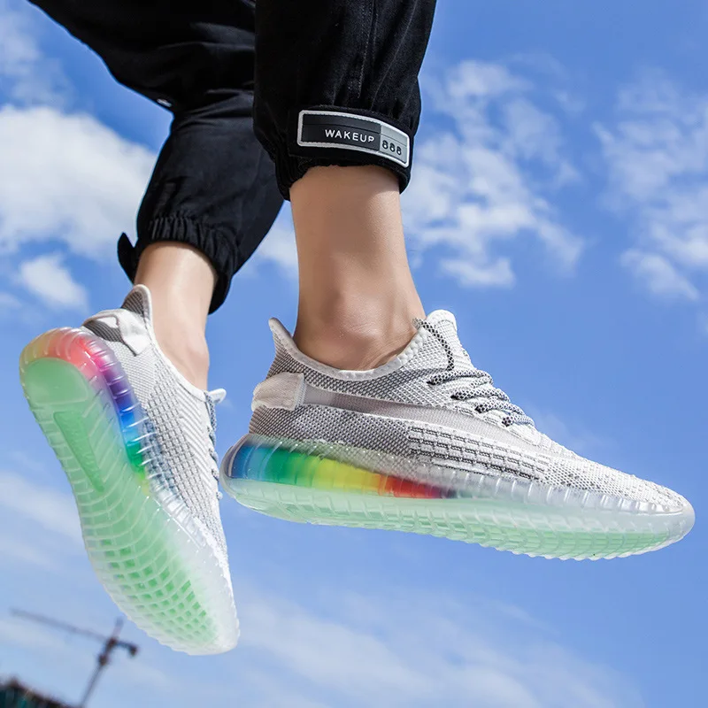 2019 Transparent Magic Color Bottom Coconut Shoes Woven Mesh Breathable Sports Men's Lightweight Fashion Sneakers Zapatos | Обувь