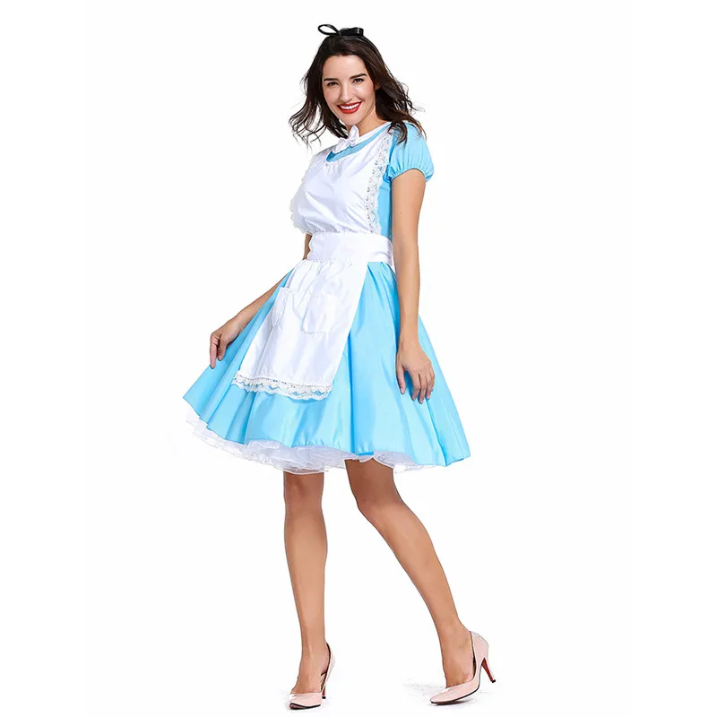 

Light Blue Women Halloween Maid Costumes Female Housekeeper Waitress Cosplay Carnival Purim Nightclub Bar Role Play Party Dress