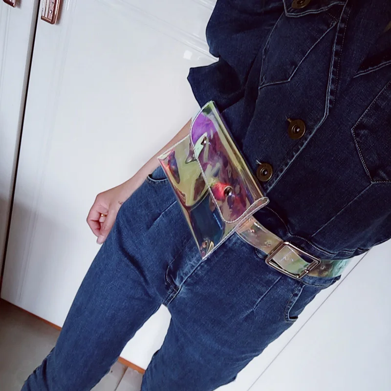 

Laser Mobile Phone Bag Decorative Wide Belt Ladies Personalized Dress Pockets Plastic Thin Transparent Belt Waist Belts Women