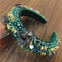 new dragonfly baroque padded headband for women green flower hairband cute thick hair hoop wholesale