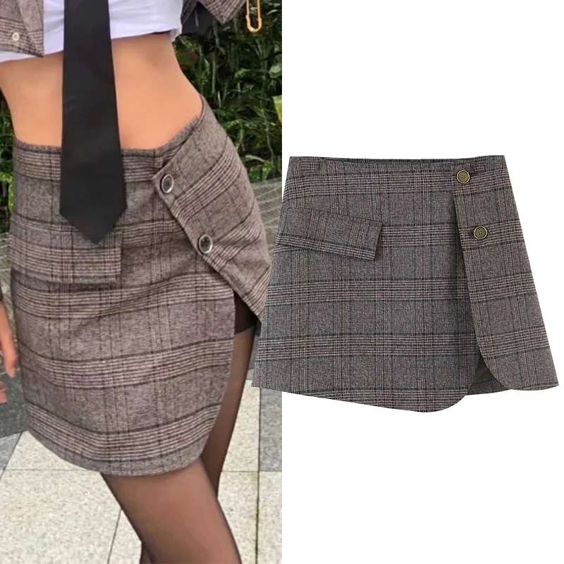 

Юбка Женская Осенняя в клетку, с высокой талией и разрезом по бокам