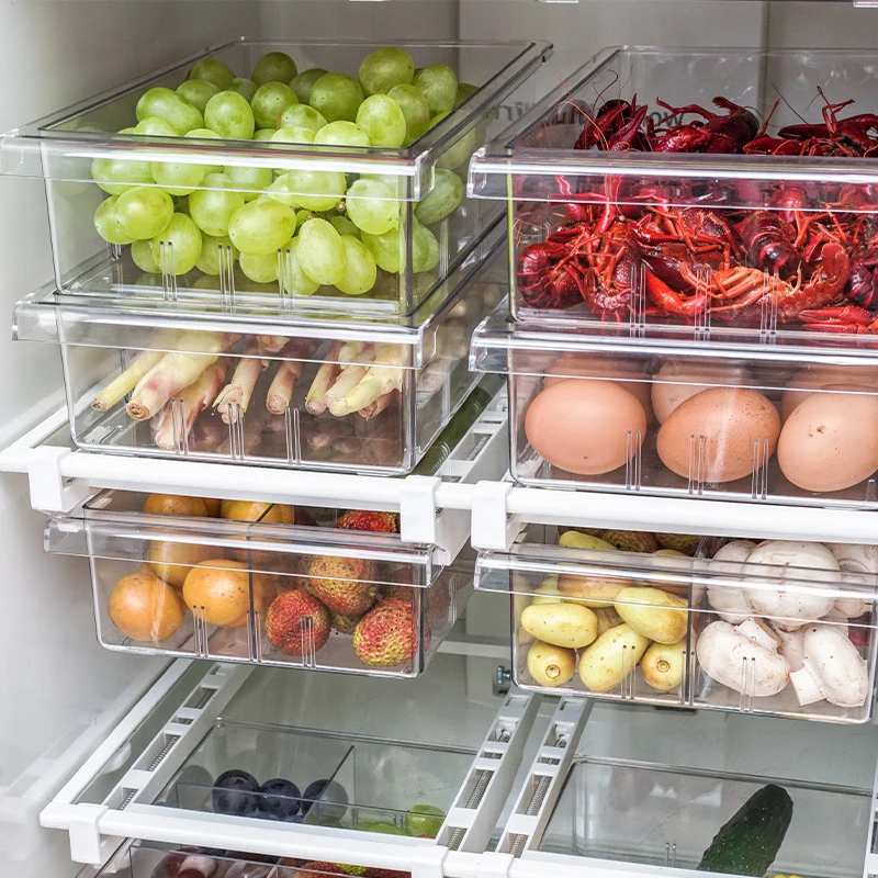 

PET Transparent Refrigerator Storage Box 8/4/1Grids Refrigerator Food Preservation Box Kitchen Telescopic Drawer Storage Box