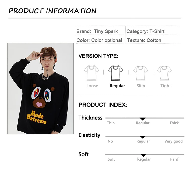 

2021 Men Hip Hop T Shirt Streetwear Hairy Heart Bear Harajuku Tshirt Loose HipHop Oversized T-shirt Cotton Tops Tees Long Sleeve