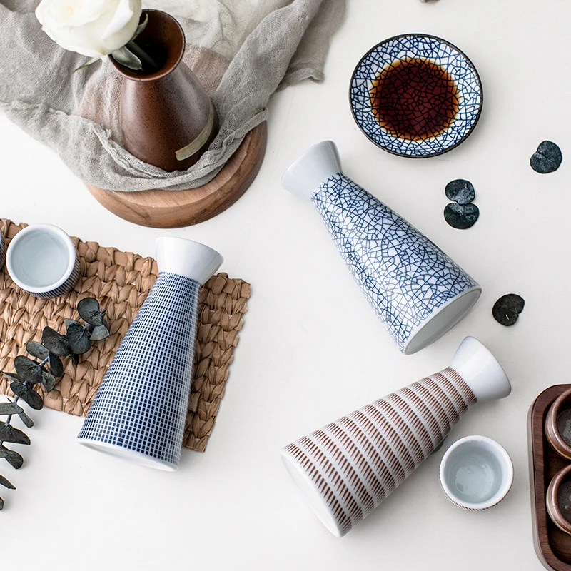 

Ceramic Wine Cup Set Household Sake Bottle Liquor Pot Distributor Wineware Wood Tray Plate Fine Rice White Wine