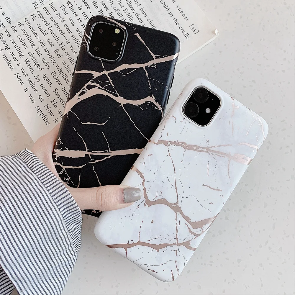 Роскошный чехол из розового золота и фольги для iPhone 8 7 6 6S Plus мраморный XS Max X XR