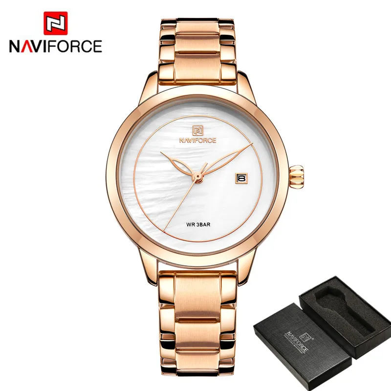 NA500801 with box NAVIFORCE, женские часы, Топ бренд, роскошные женские наручные часы, нержавеющая сталь, классический браслет, женские часы, Relogio Feminino 5008 - Цвет: NA500801 with box