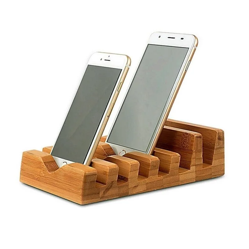 

6 Slot Bamboo Multi-Device Charging Station Dock Organizer Office Mobile Phone Bracket Mobile Phone Charger Base WF