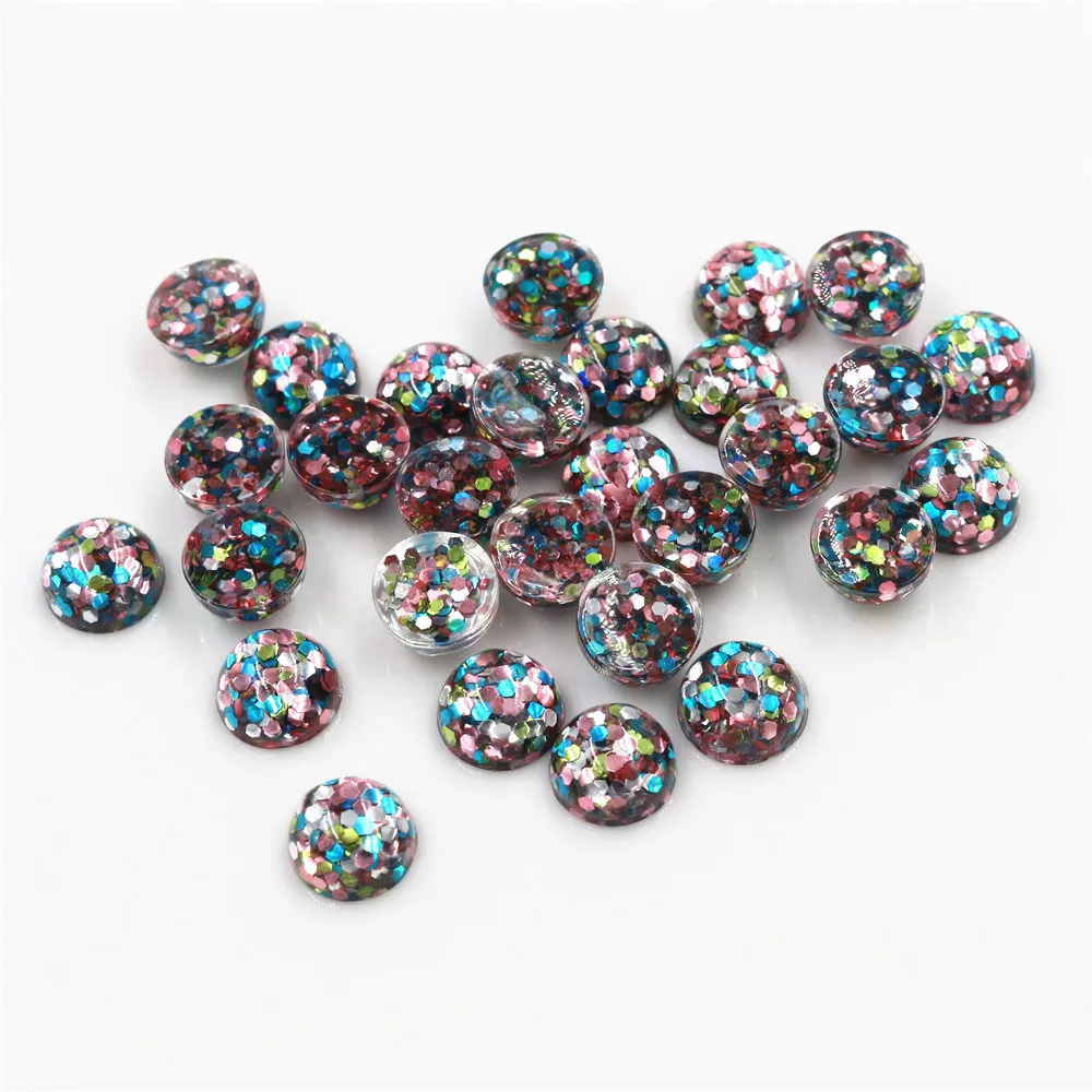 

New Fashion 8mm 10mm 40pcs Blue Pink Green Colors Bright wafer Style Flat back Resin Cabochons For Bracelet Earrings accessories