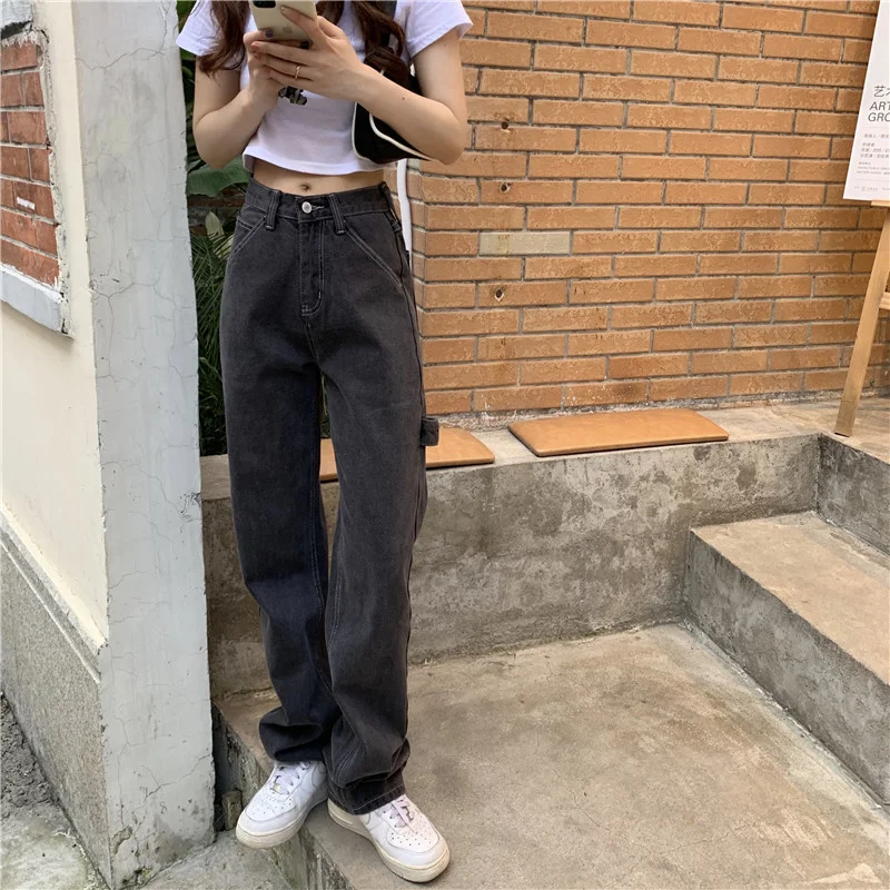 Брюки для девочек ленивые крутые Углеродные черные прозрачные прямые джинсы |