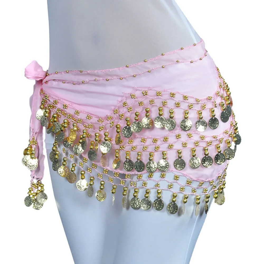 Женский пояс для танца живота шарфа с этническим орнаментом и золотыми монетами