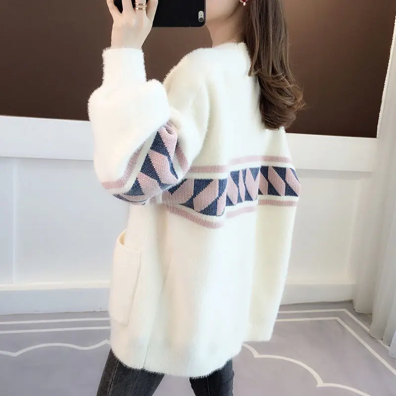 

casual v-neck knitted cardigan women autumn winter lantern sleeve button female cardigan Streetwear sweaters female outerwear