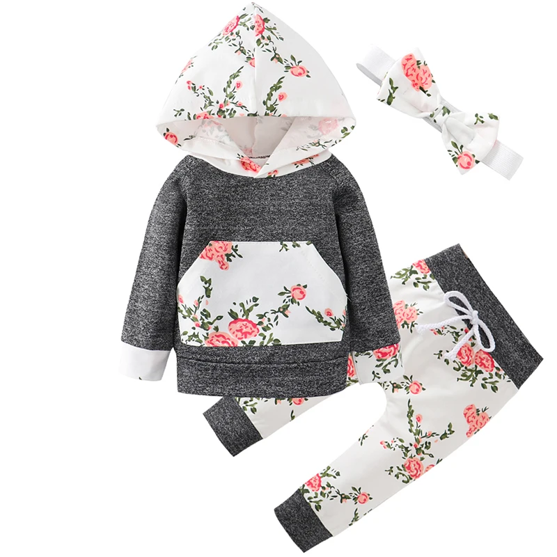 Комплект одежды для новорожденных девочек из 3 предметов с цветочным рисунком