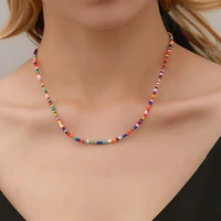 2021 trendy bohemia colorful pearl necklaces for women cute fashion beaded clavicle chain necklace short choker jewelry set gift