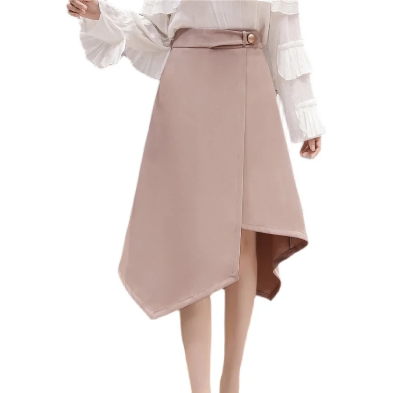 

Ailegogo Casual Female Asymmetrical High Waist Solid Color A-line Skirt Spring Summer Women Knee-length Ladies Black Skirts