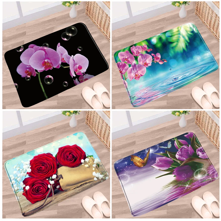 Коврик для ванной с цветочным рисунком нескользящий ковер принтом фиолетовых