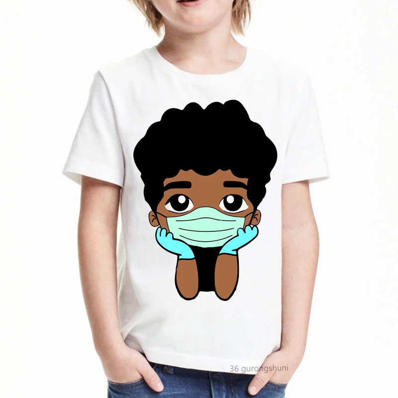

newly kids t-shirt cute african black boy melanin poppin print pattern boys t shirt summer white shortsleeve Childrens clothing