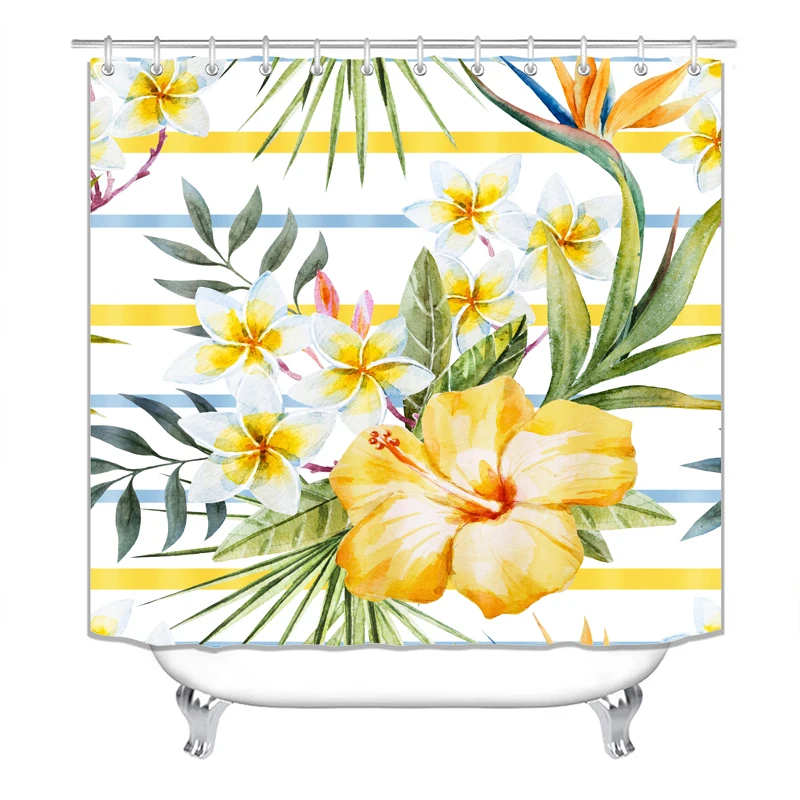 

Shower Curtain, Bathroom Curtains-Yellow Morning Glory Flowers,Leaf,Leaves,Decorations Accessories
