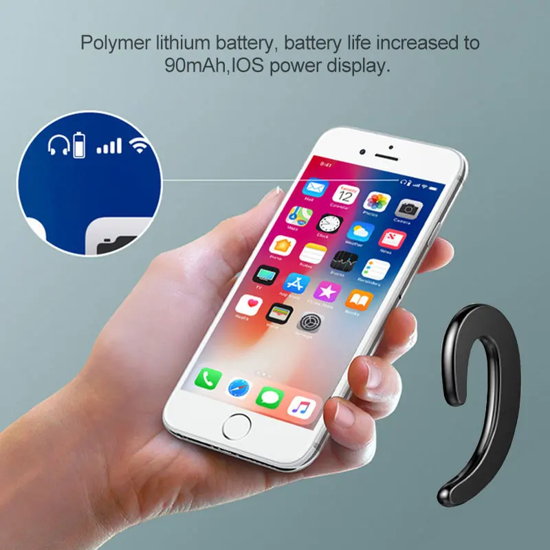 

Wireless Bluetooth Earphone Hands-free with microphone Bone conduction Bluetooth earpiece Earhook no earplugs For all smartphone