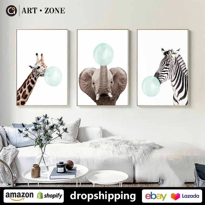 Плакаты с зеброй в виде мультяшных животных жирафов детская Настенная картина