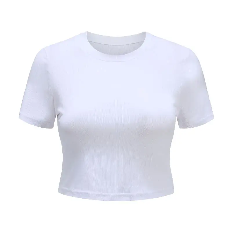 

O Neck Knit White Crop Top Women Summer Casual T Shirt Basic Sexy Streetwear Ribber Black Short Sleeve Tops