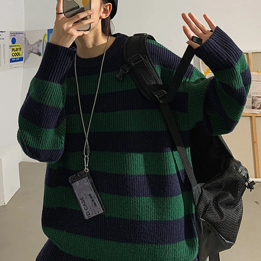 

SHEYIJUN Women Sweater Winter Pullovers Loose Knit Striped Trend Stripe Lazy Thick Bottoming Shirt Jumper Couple