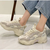 women sneakers thick heels woman daddy shoes mesh lace up mixed color female running shoe breathable casual fashion spring 2021