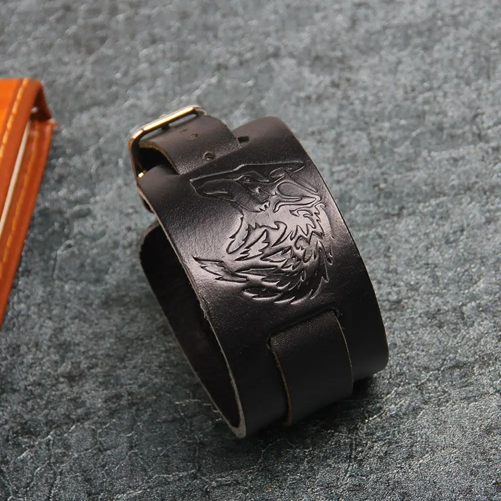 Мужской широкий браслет в ковбойском стиле черный/коричневый кожаный с пряжкой