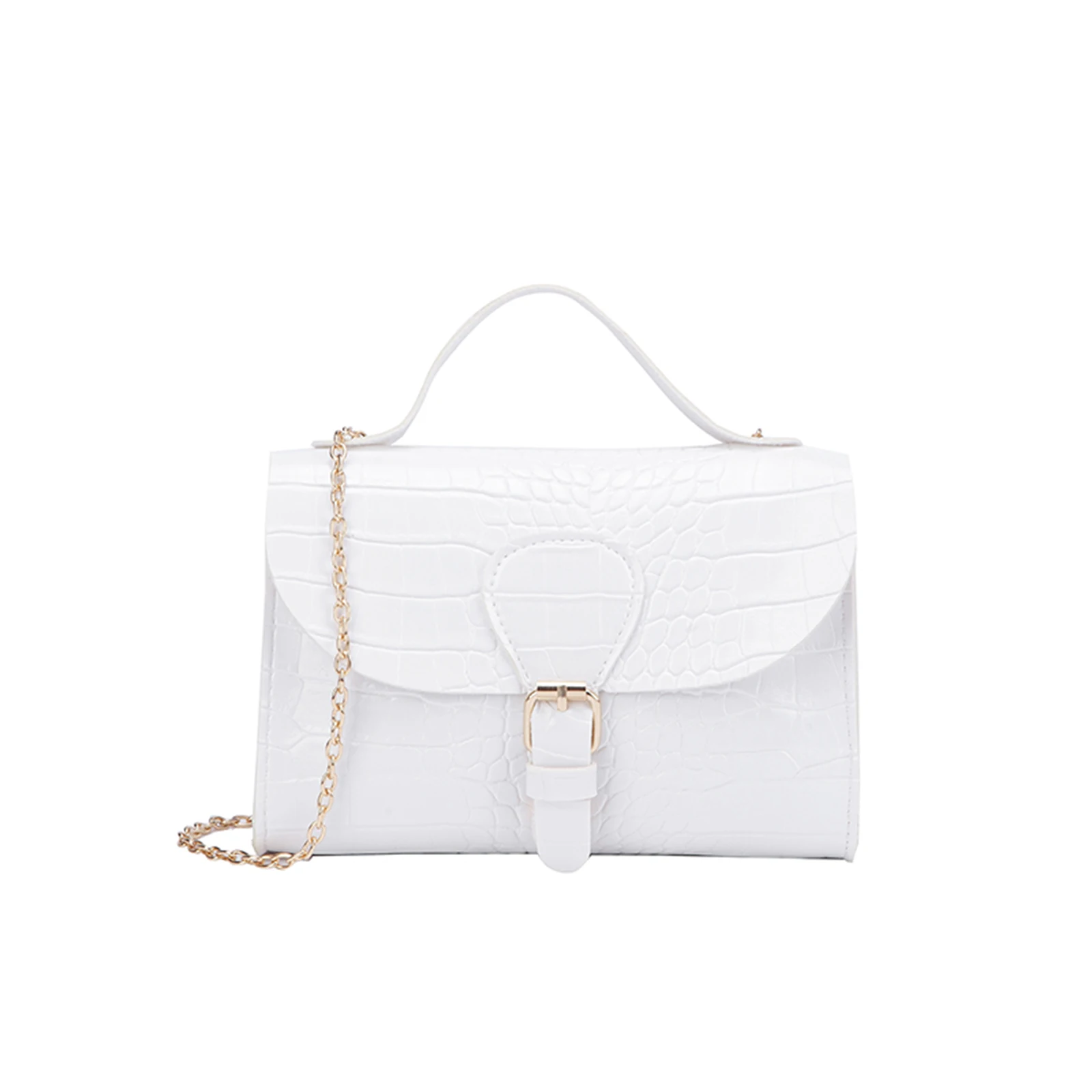 

2021 Women PU Leather Crossbody Purse Elegant Fashion Crocodile Pattern Shoulder Bag Solid Color Travel Satchel with Chain Strap