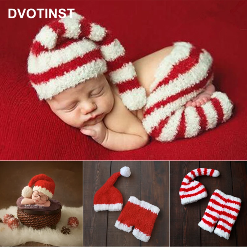 Dvotinst Newborn Baby Photography Props Knitted Christmas Pants Bonnet Hats Santa Claus Clothes Fotografia Studio Photo Props