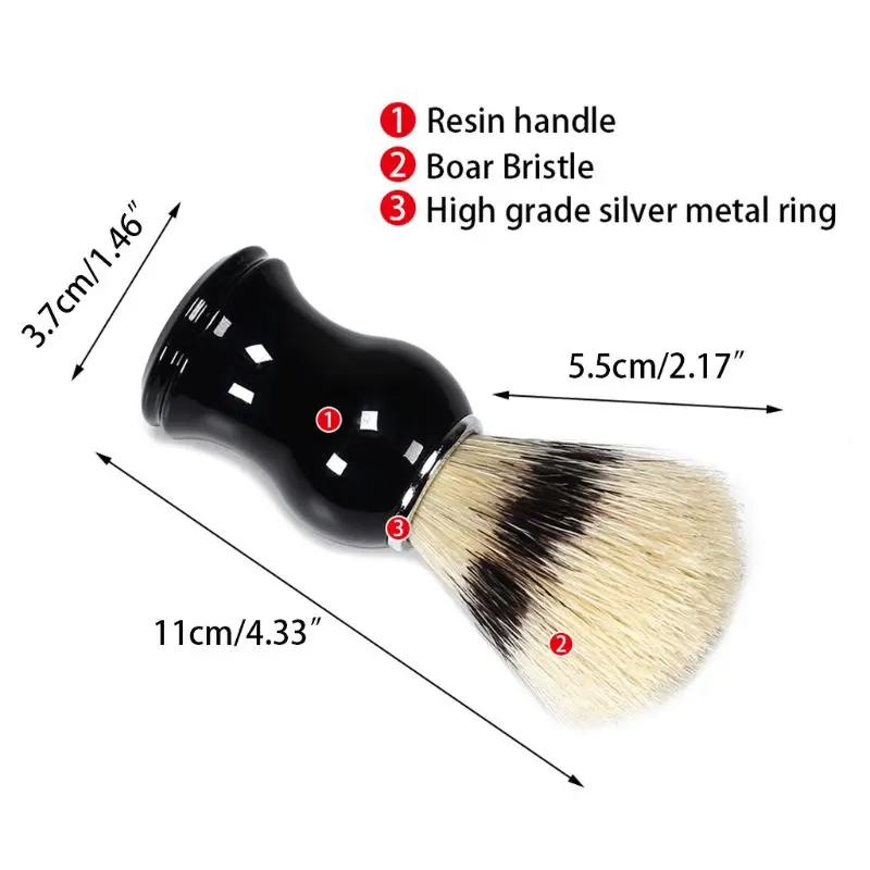 

1Pc Mens Shaving Brush Boar Bristle Hair Straight Razor Shave Barber Face Cleaning Black Resin Handle Salon Tool Classic Gift