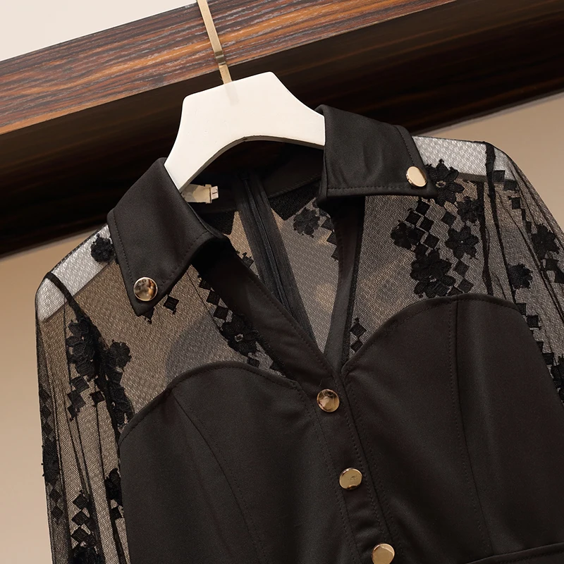 

autumn winter plus size women dress 2020 sexy lace patchwork black party dress vestidos elegant vintage female dresses