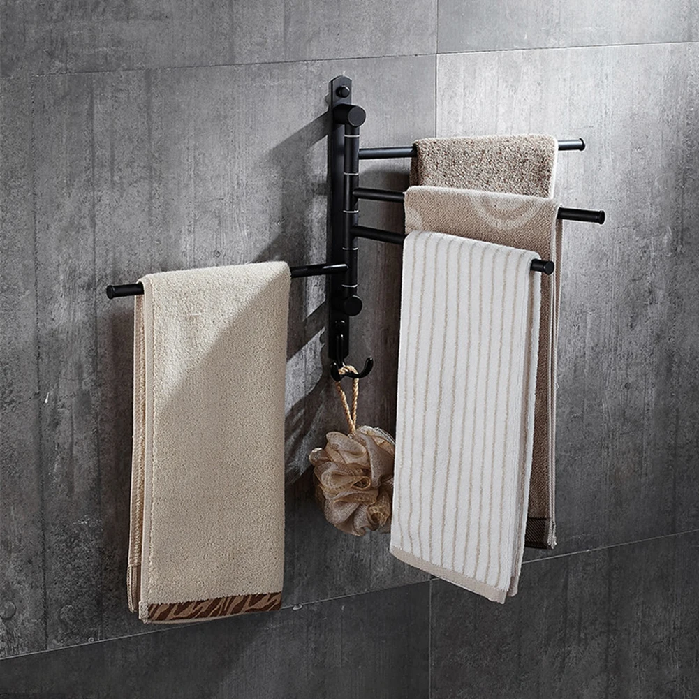 

Wall Mount Swivel Towel Rack Rustproof Home Stainless Steel Bar Hanger Kitchen For Bathroom Space Saving Heavy Duty With Hook