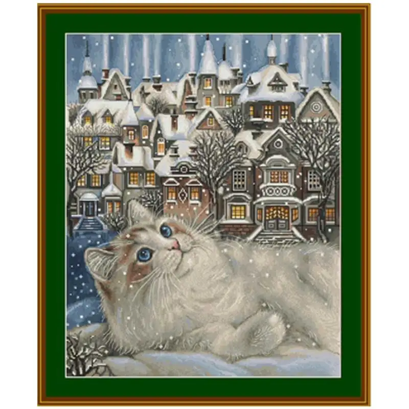 

Зимние узоры с изображением кота и города, вышивка крестиком 11CT 14CT 18CT, сделай сам, оптовая продажа, китайские наборы для вышивки крестиком, наборы для вышивки