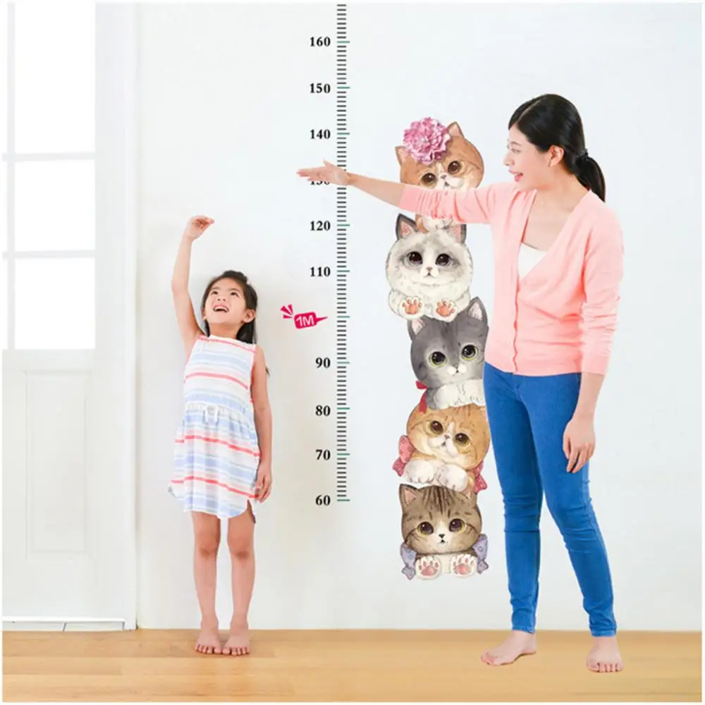Мультяшные животные милый кот высота мера стикер стены для детской комнаты