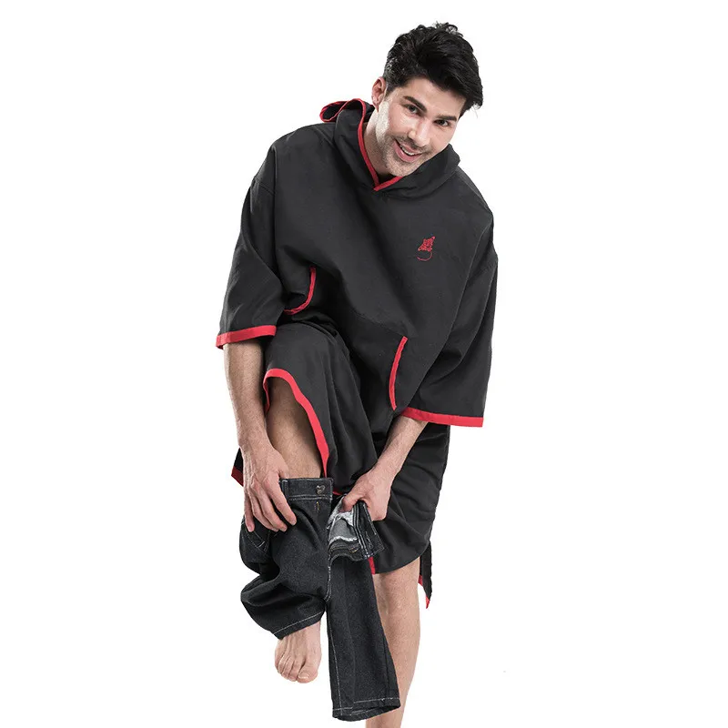 Черное банное полотенце с вышитым логотипом пляжное капюшоном для взрослых