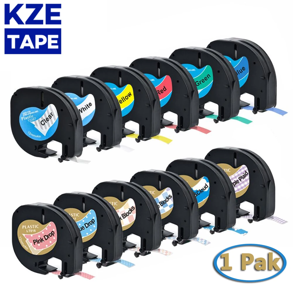 KZE 91201 12mm*4m Compatible Dymo LetraTag label Tapes 12267 91200 91202 91203 91204 91205 91331 91221 for DYMO LT-100H LT-100T