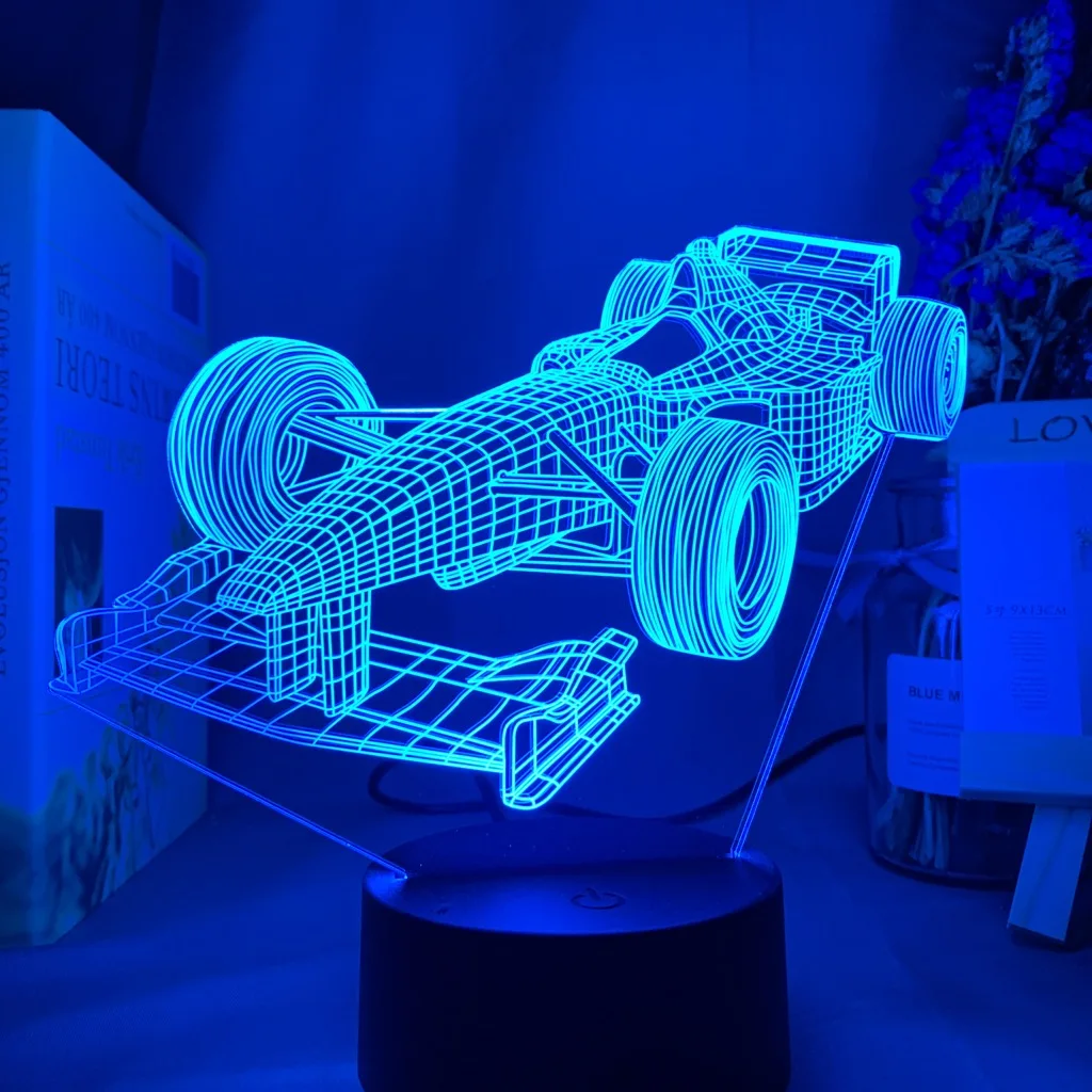 F1 формула 1 гоночный автомобиль 3d иллюзия светодиодный ночной Светильник для детской спальни декоративный ночной Светильник уникальный подарок для детской комнаты настольная лампа