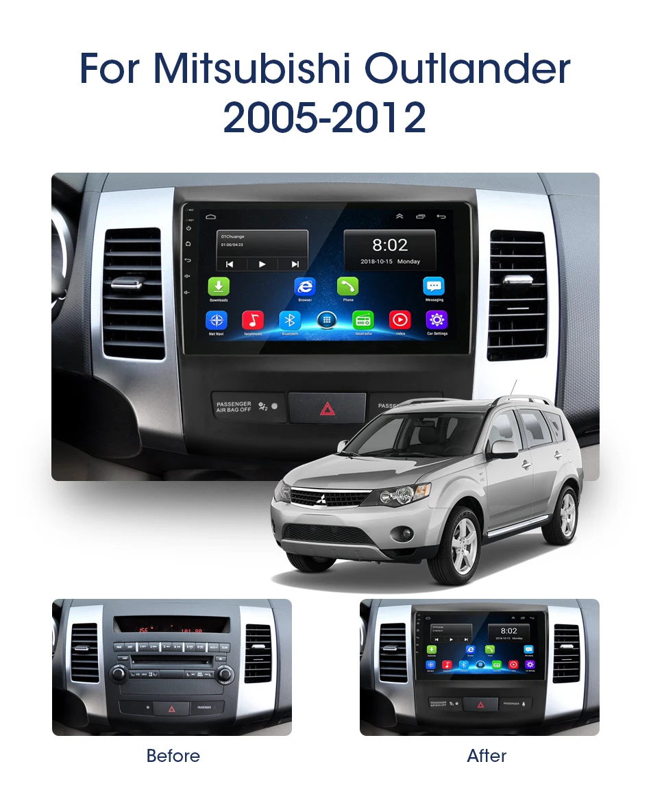 2 Din 2G+32G Android 8.0 Car Radio for Mitsubishi Outlander Xl 2 CW0W 2005-2012 Navigation GPS Coche Players DVD Head Unit RDS