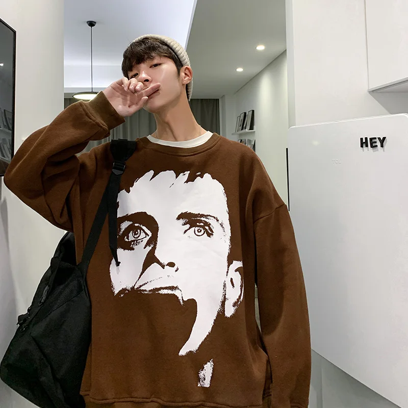 Мужские флисовые свитшоты в стиле Харадзюку мужские рубашки с принтом лица и
