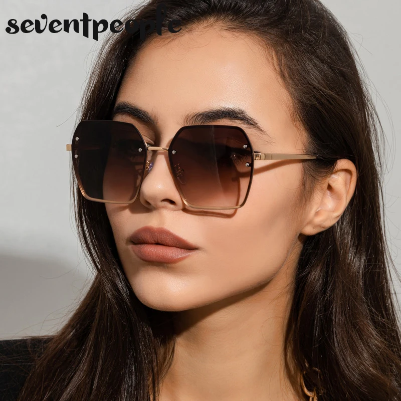 

Oversized Rimless Square Sunglasses Women 2021 Luxury Brand Fashion Big Frame Sun Glasses for Men Trendy Frameless Sunglass