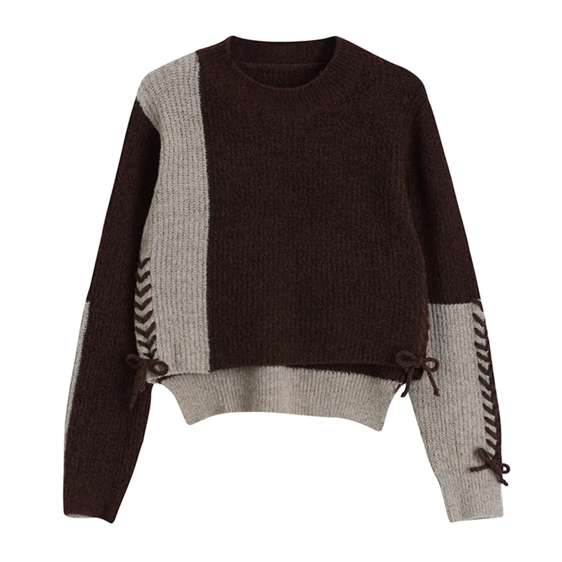 Женский свитер с длинным рукавом винтажный вязаный пуловер свободного покроя со