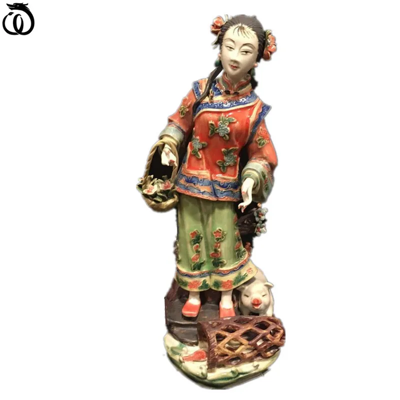 

WU CHEN LONG Classical Pottery Beauty Lady Pig Art Sculpture Beautiful Women Figure Statue Ceramic Craft Home Decoration R6130