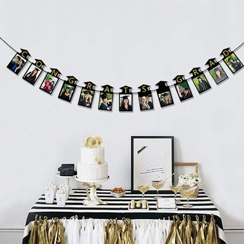 

Contracted Graduation Banner Creative Black Banner With Frame Day Party Decor Photo Props Graduation Day Supplies