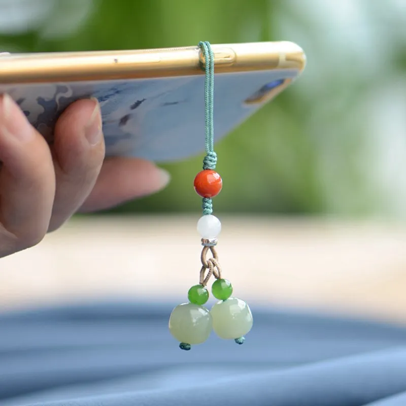 

Natural Hetian jade mobile phone pendant pendant female models original DIY mobile phone chain cute Chinese style id lanyard