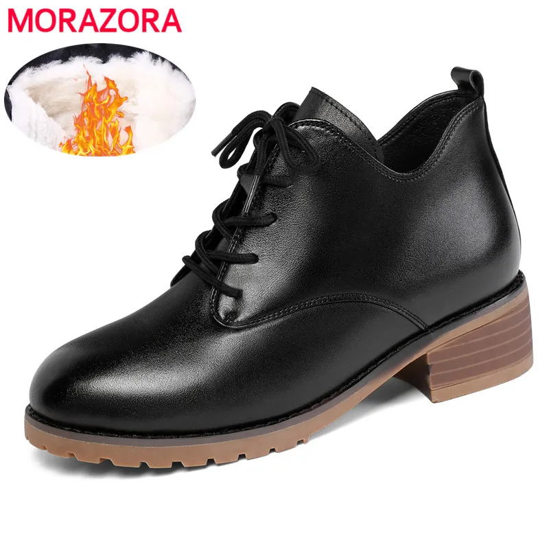 MORAZORA/2020 новые женские ботильоны из натуральной кожи и шерсти Зимние ботинки на