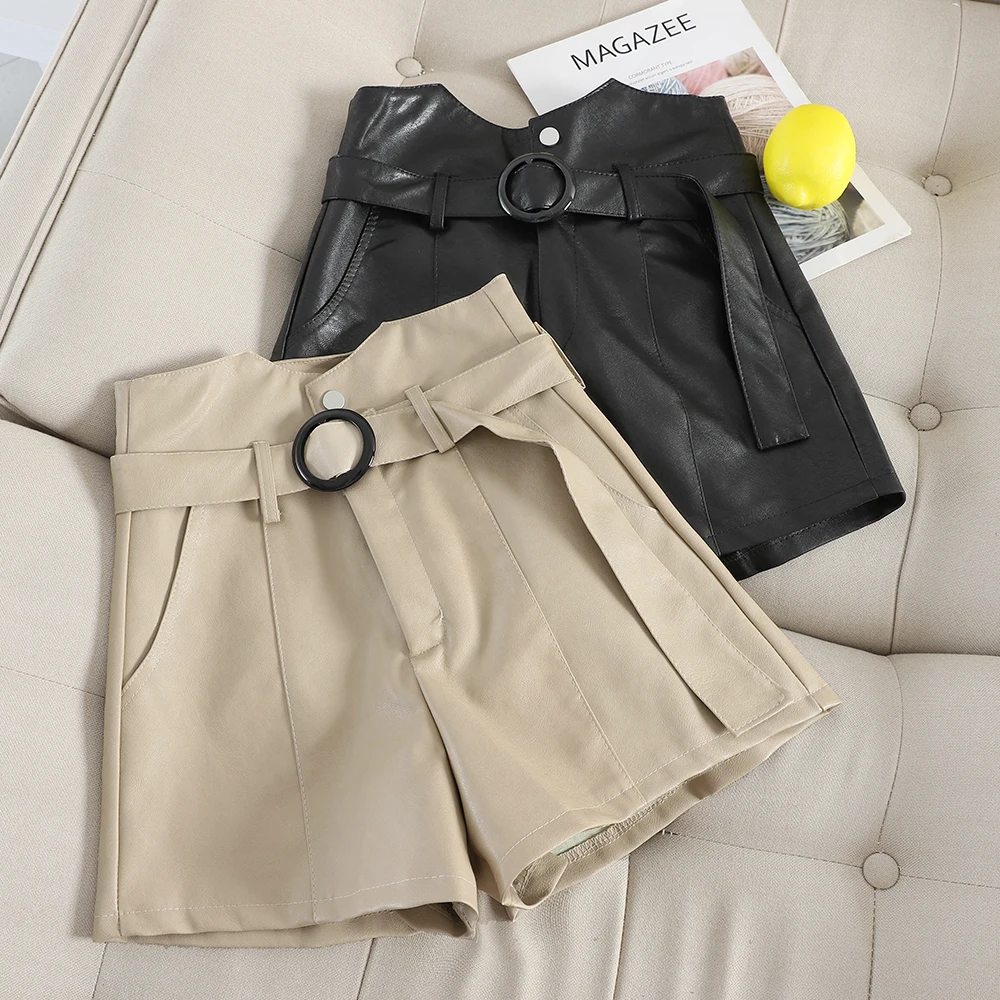 Высокая талия из искусственной кожи шорты Для женщин в стиле панк пояса широкие