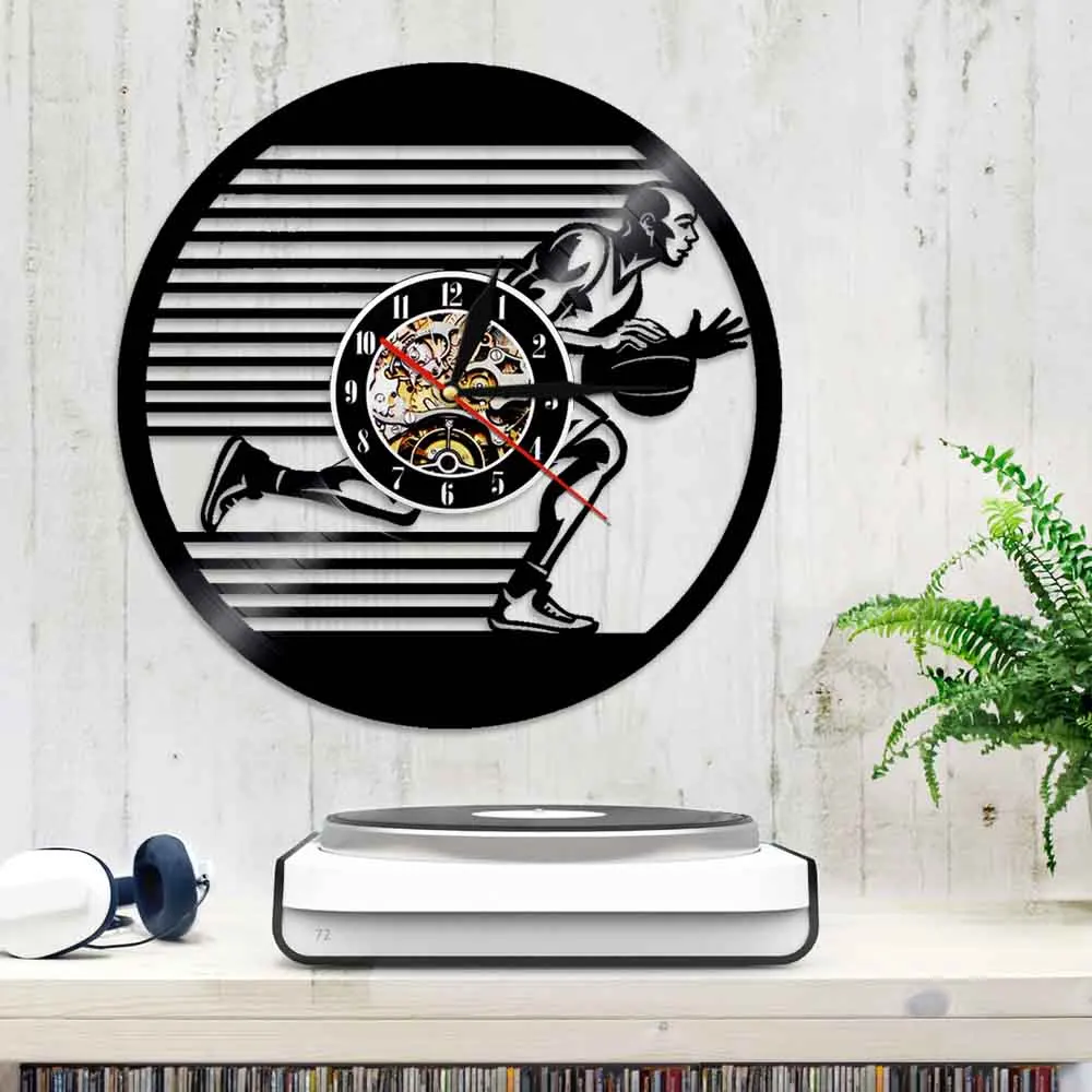 Basketball Player Sport LED Vinyl Wall Clock 3D Modern Design Art Decoriave Atmosphere Light Unique Gift For Boy | Дом и сад